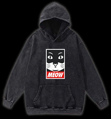 Super Cat Meow Vintage Washed 100% Cotton Hoodie