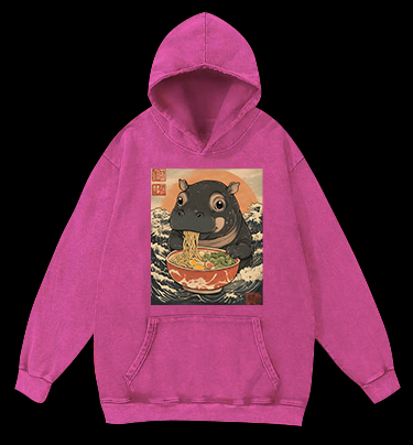 Hippo's Ramen Feast Vintage Washed 100% Cotton Hoodie