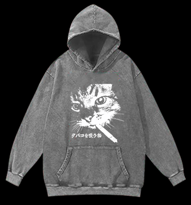 Cat: Rebel Smoker Vintage Washed 100% Cotton Hoodie