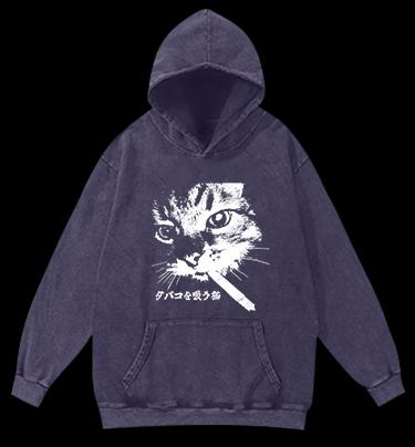 Cat: Rebel Smoker Vintage Washed 100% Cotton Hoodie