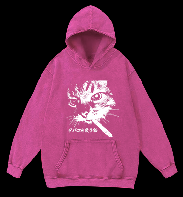 Cat: Rebel Smoker Vintage Washed 100% Cotton Hoodie