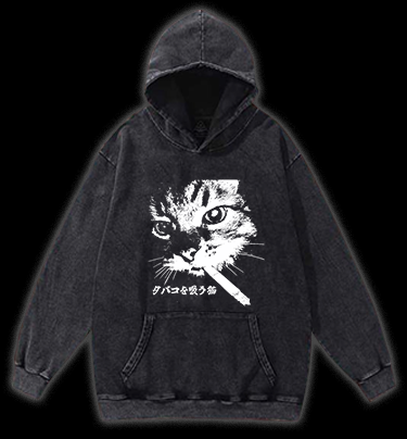 Cat: Rebel Smoker Vintage Washed 100% Cotton Hoodie