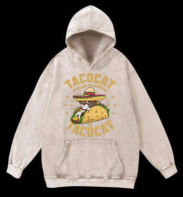 Taco Cat Palindrome Vintage Washed 100% Cotton Hoodie