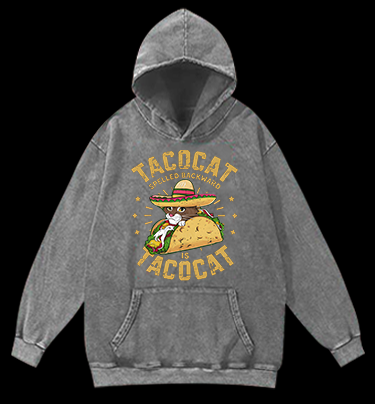 Taco Cat Palindrome Vintage Washed 100% Cotton Hoodie