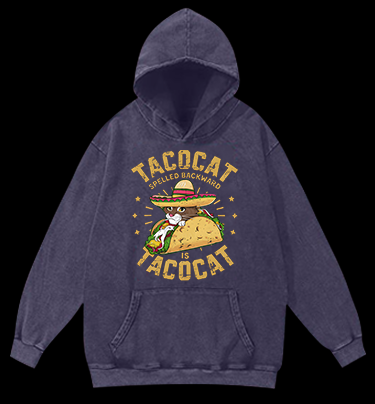 Taco Cat Palindrome Vintage Washed 100% Cotton Hoodie