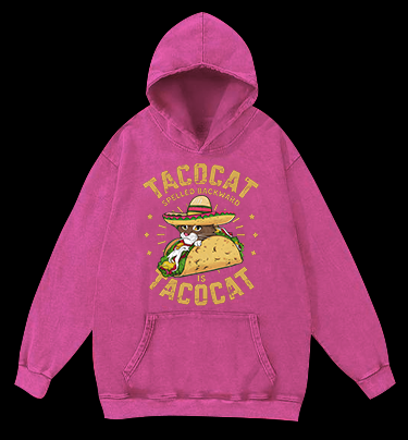 Taco Cat Palindrome Vintage Washed 100% Cotton Hoodie
