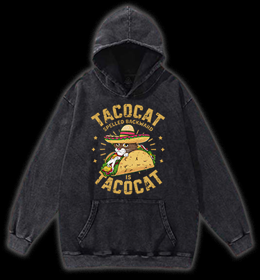 Taco Cat Palindrome Vintage Washed 100% Cotton Hoodie