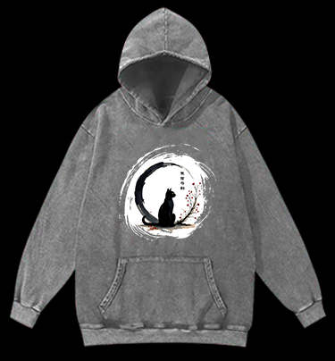 Cat's Zen Moon Vintage Washed 100% Cotton Hoodie