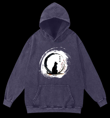Cat's Zen Moon Vintage Washed 100% Cotton Hoodie