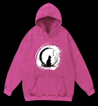 Cat's Zen Moon Vintage Washed 100% Cotton Hoodie