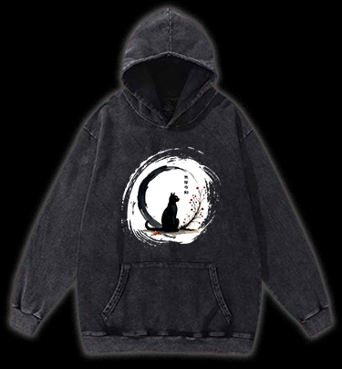 Cat's Zen Moon Vintage Washed 100% Cotton Hoodie