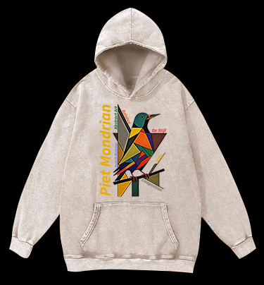Piet Mondrian - Style Bird Vintage Washed 100% Cotton Hoodie