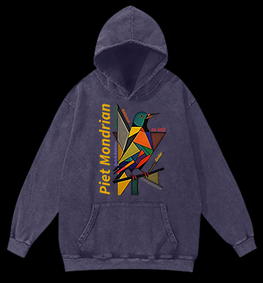 Piet Mondrian - Style Bird Vintage Washed 100% Cotton Hoodie