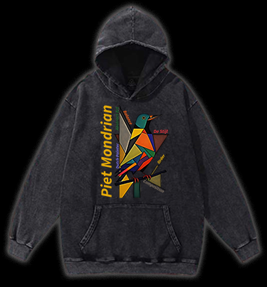 Piet Mondrian - Style Bird Vintage Washed 100% Cotton Hoodie