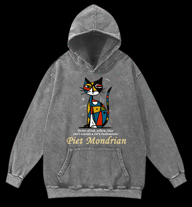 Piet Mondrian:Cat's Artistic Chaos Vintage Washed 100% Cotton Hoodie