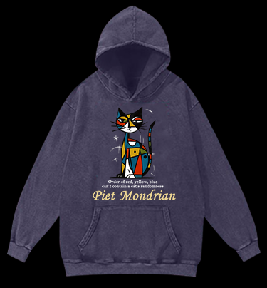Piet Mondrian:Cat's Artistic Chaos Vintage Washed 100% Cotton Hoodie