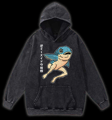 Weird Fish Fun Vintage Washed 100% Cotton Hoodie