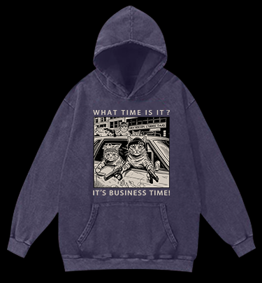 Cats' Business Time Vintage Washed 100% Cotton Hoodie