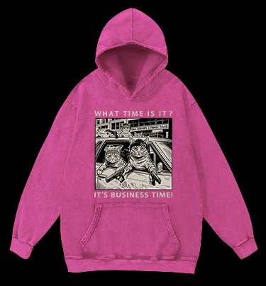 Cats' Business Time Vintage Washed 100% Cotton Hoodie