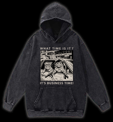 Cats' Business Time Vintage Washed 100% Cotton Hoodie