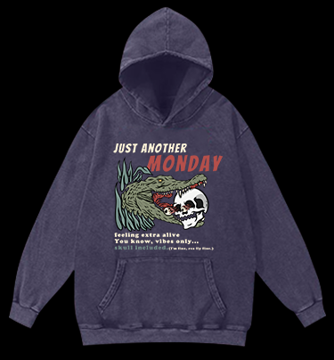 Crocodile's Monday Vibe Vintage Washed 100% Cotton Hoodie