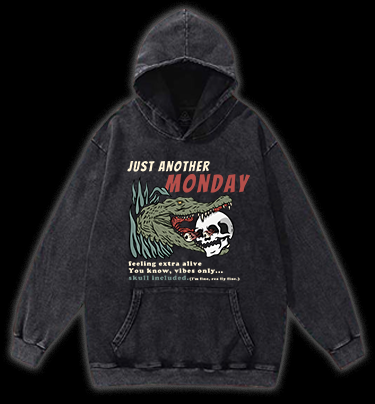 Crocodile's Monday Vibe Vintage Washed 100% Cotton Hoodie