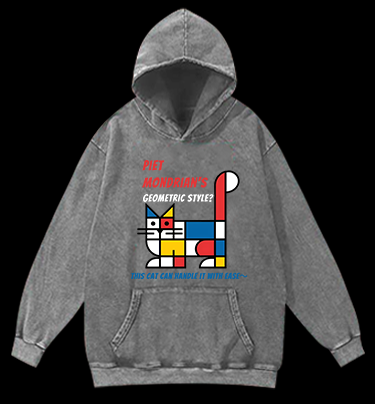 Cat's Mondrian Style Vintage Washed 100% Cotton Hoodie