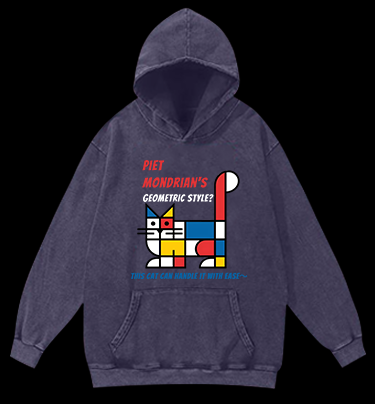 Cat's Mondrian Style Vintage Washed 100% Cotton Hoodie