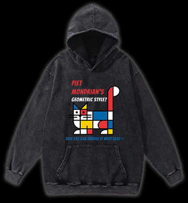 Cat's Mondrian Style Vintage Washed 100% Cotton Hoodie