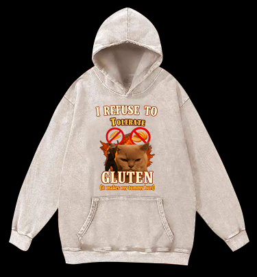 Cat Hates Gluten Vintage Washed 100% Cotton Hoodie