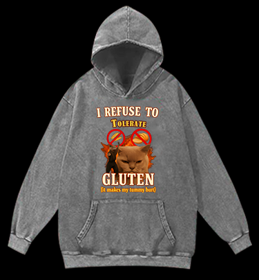 Cat Hates Gluten Vintage Washed 100% Cotton Hoodie