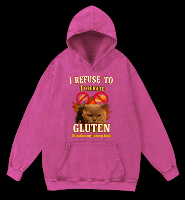 Cat Hates Gluten Vintage Washed 100% Cotton Hoodie