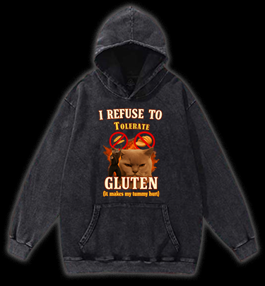 Cat Hates Gluten Vintage Washed 100% Cotton Hoodie