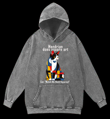 Cat's Mondrian Style Vintage Washed 100% Cotton Hoodie