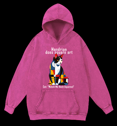 Cat's Mondrian Style Vintage Washed 100% Cotton Hoodie