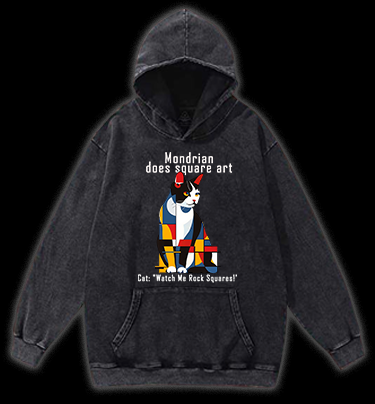 Cat's Mondrian Style Vintage Washed 100% Cotton Hoodie
