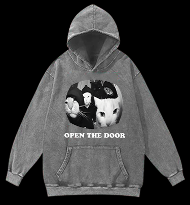 Cats Open Door Fun Vintage Washed 100% Cotton Hoodie