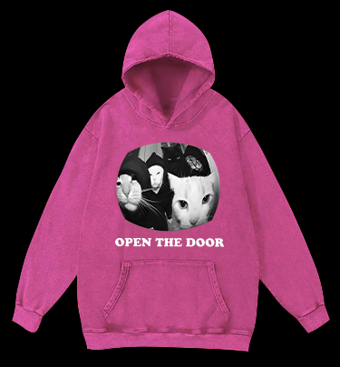 Cats Open Door Fun Vintage Washed 100% Cotton Hoodie