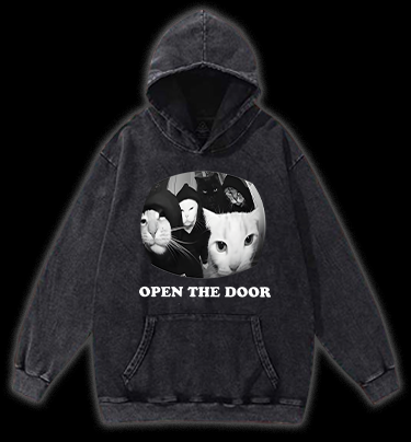 Cats Open Door Fun Vintage Washed 100% Cotton Hoodie