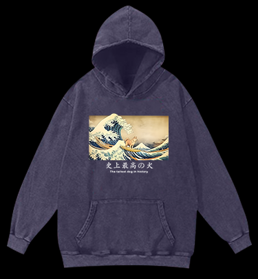 Dog's Wave Style Vintage Washed 100% Cotton Hoodie