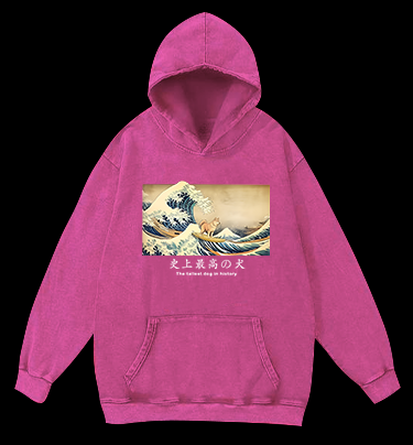 Dog's Wave Style Vintage Washed 100% Cotton Hoodie