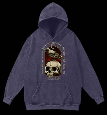Dark Raven Vibe Vintage Washed 100% Cotton Hoodie