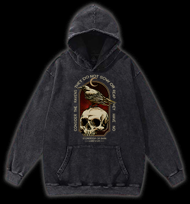Dark Raven Vibe Vintage Washed 100% Cotton Hoodie