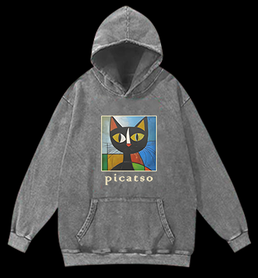 Picasso Cat Fun Vintage Washed 100% Cotton Hoodie