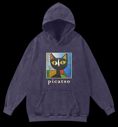 Picasso Cat Fun Vintage Washed 100% Cotton Hoodie