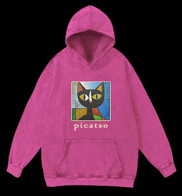 Picasso Cat Fun Vintage Washed 100% Cotton Hoodie