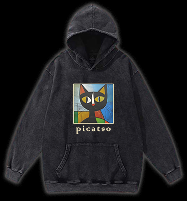 Picasso Cat Fun Vintage Washed 100% Cotton Hoodie