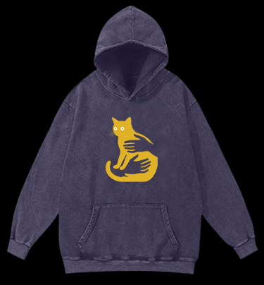 Hug Cat Fun Vintage Washed 100% Cotton Hoodie