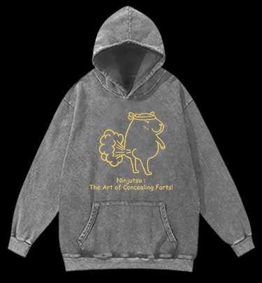 Capybara's Fart Style Vintage Washed 100% Cotton Hoodie