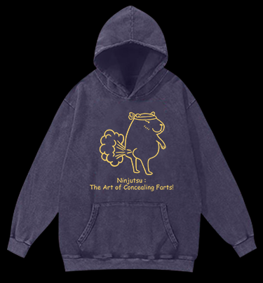 Capybara's Fart Style Vintage Washed 100% Cotton Hoodie